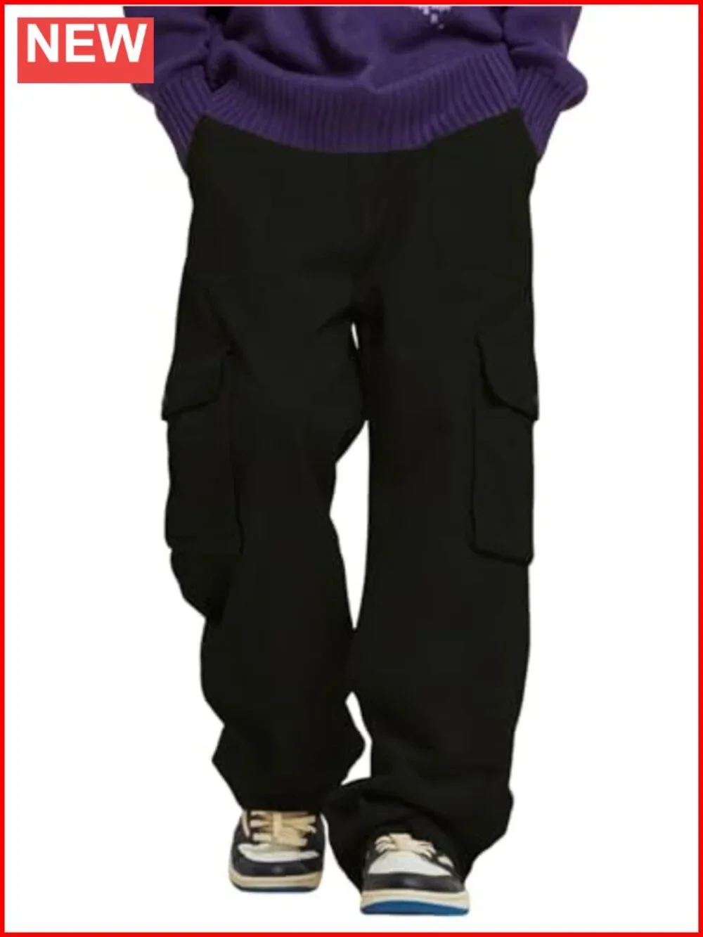 Straight Leg Cargo Pants with Flat Pocket Casual Trousers
